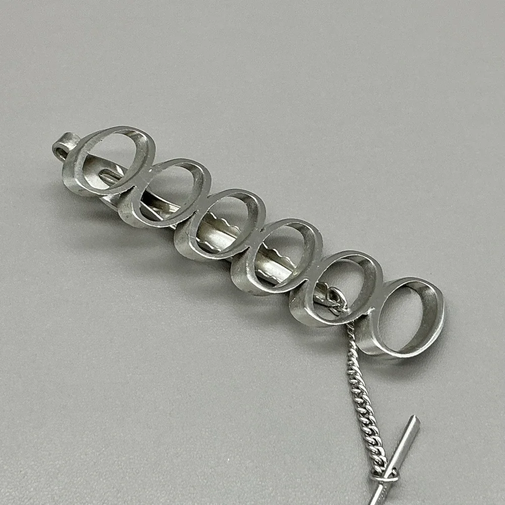 Dante Tie Clip Vintage Silver Tone Modernist Circle Chain Bar Men's Accessory